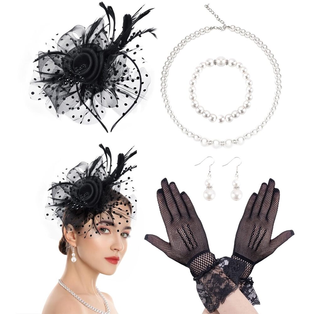 2556 5pcs Fascinators Hats For Women Tea Party Hat With Headband 1920s